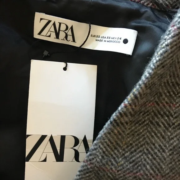Zara wool belted coat herringbone check print grey - Picture 5 of 7